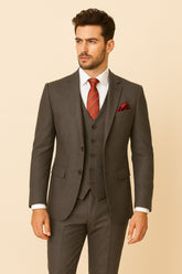 Mens choclate brown Self textured 3-Piece